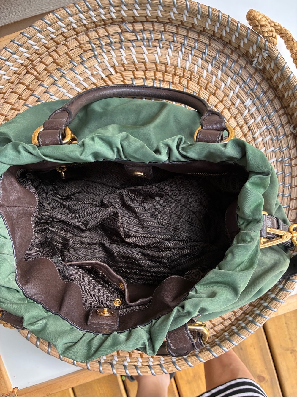 Prada Canapa Green Nylon Shoulder Bag 2 way ( authentic) - Picture 9 of 13